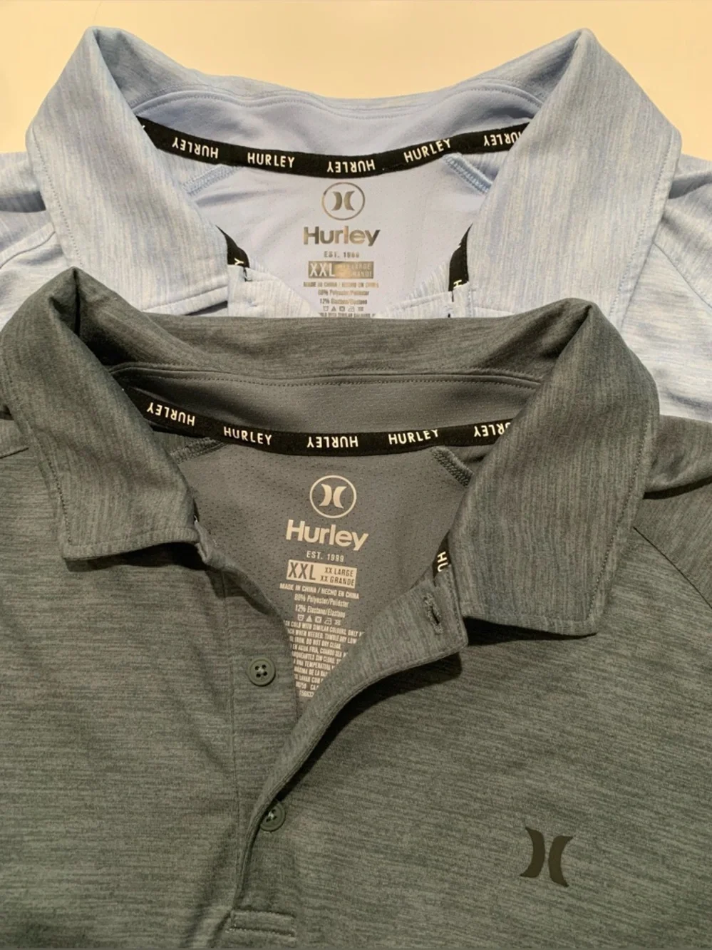 Set/2 Hurley Men’s Polo Shirts, Charcoal, Sky Blue, Ultra Soft Performance Polo - Picture 3 of 7
